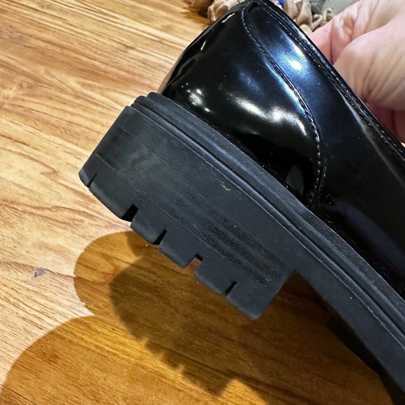 INC Brea Women’s Black Patent Leather Gold Chain Chunky Lug Sole Loafers - Picture 9 of 13